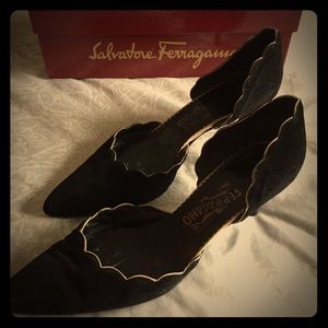 Ferragamo D’Orsay Black Suede Pumps